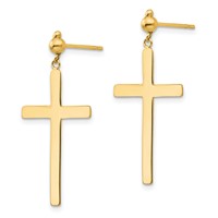 14K Yellow Gold Cross Dangle Post Earrings view 2