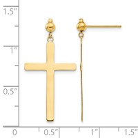 14K Yellow Gold Cross Dangle Post Earrings view 4