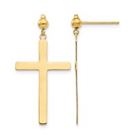 14K Yellow Gold Cross Dangle Post Earrings view 1