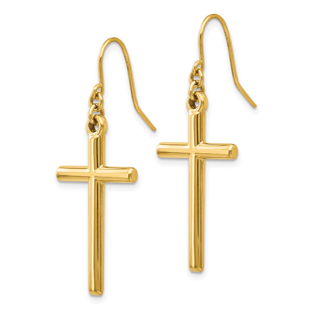 14k Cross Shepherd Hook Dangle Earrings (H1087)
