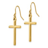 14K Yellow Gold Polished Cross Dangle French Hook Earrings view 2