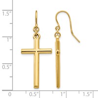 14K Yellow Gold Polished Cross Dangle French Hook Earrings view 4