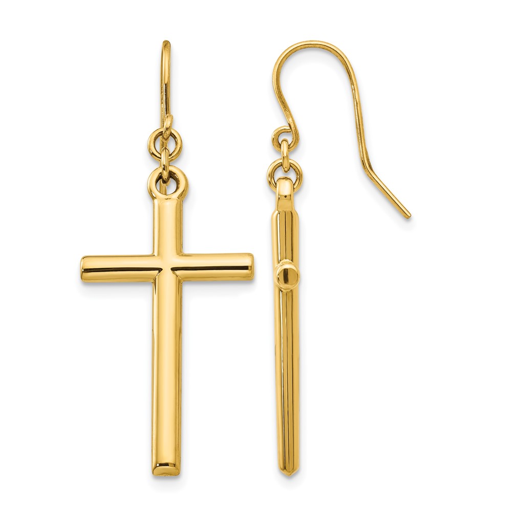 14k Cross Shepherd Hook Dangle Earrings (H1087)