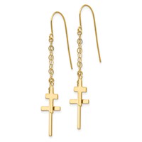 14K Chain Dangle 2-Cross French Hook Earrings view 2
