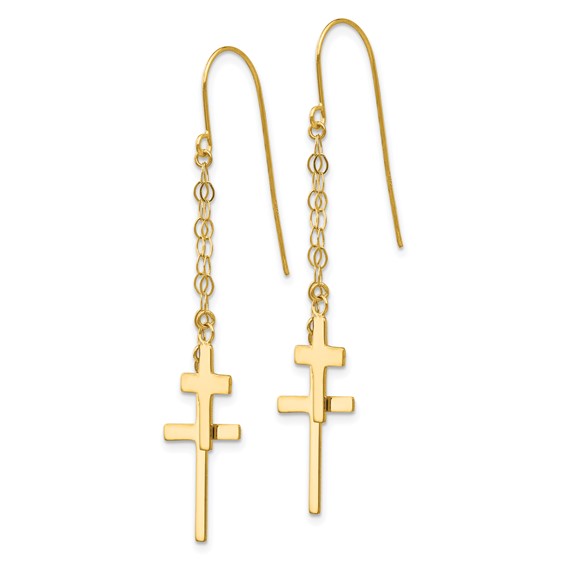 Gold Cross Dangle Shepard Hook Earrings