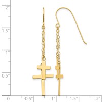 14K Chain Dangle 2-Cross French Hook Earrings view 4