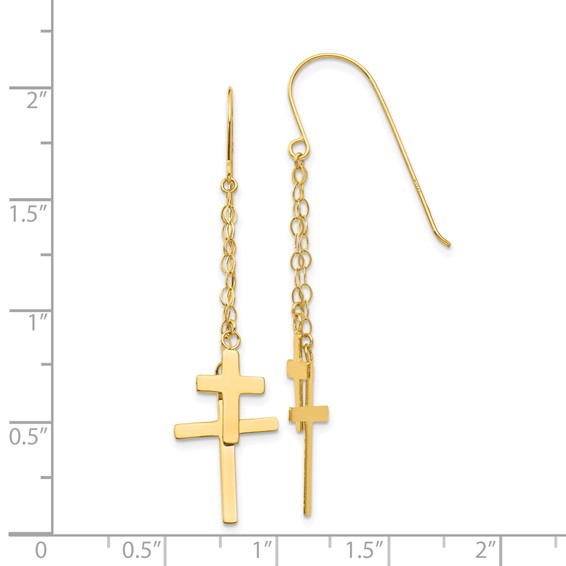 Gold Cross Dangle Shepard Hook Earrings