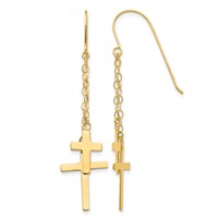 14K Chain Dangle 2-Cross French Hook Earrings view 1