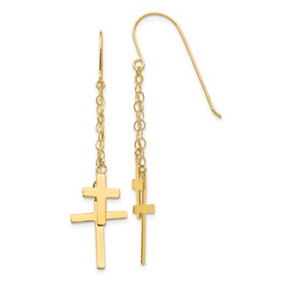Gold Cross Dangle Shepard Hook Earrings