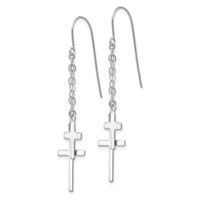 14K White Gold Chain Dangle 2-Cross French Hook Earrings view 2