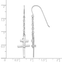 14K White Gold Chain Dangle 2-Cross French Hook Earrings view 4
