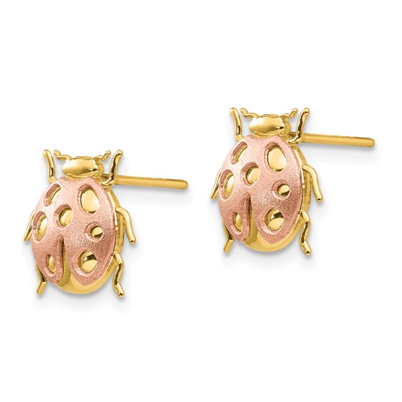 14k Two-Tone Satin and Polished Ladybug Post Earrings