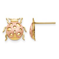 14K Two-Tone Satin and Polished Ladybug Post Earrings view 1