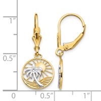 14K and White Rhodium Palm Tree and Sun in Circle Leverback Earrings view 4