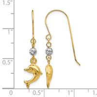 14K Two-tone Puffed Dolphin French Hook Earrings view 4