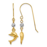 14K Two-tone Puffed Dolphin French Hook Earrings view 1