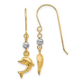 14K Two-tone Puffed Dolphin French Hook Earrings