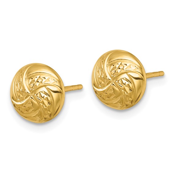 14k 9mm Polished Textured Hollow Button Post Earrings