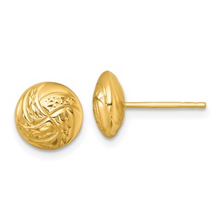 14k 9mm Polished Textured Hollow Button Post Earrings