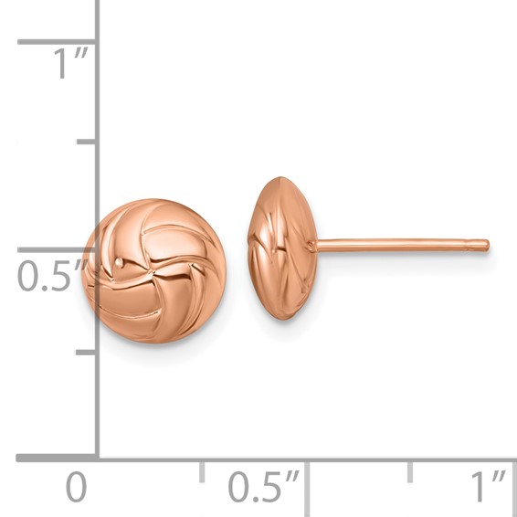 14k Rose Gold 9mm Polished Textured Hollow Button Post Earrings