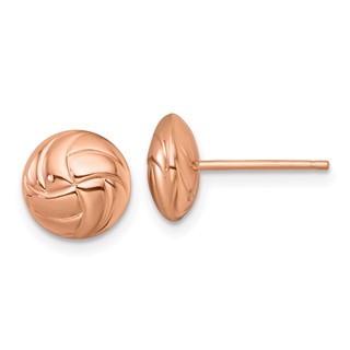 14k Rose Gold 9mm Polished Textured Hollow Button Post Earrings