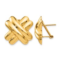 14K 20mm Yellow Gold Polished X Omega Back Post Earrings view 1