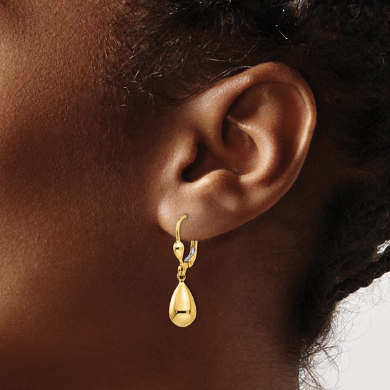 Gold Teardop Leverback Earrings