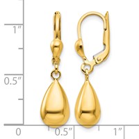 14K Yellow Gold Polished Teardrop Dangle Leverback Earrings view 4