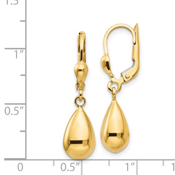 Gold Teardop Leverback Earrings