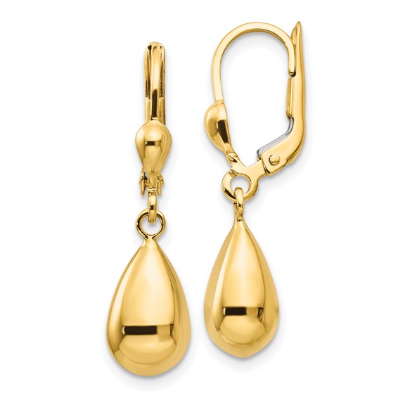 Gold Teardop Leverback Earrings