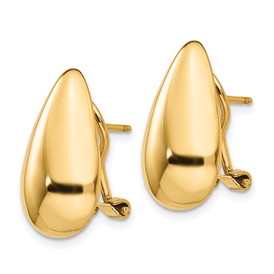 Gold Teardrop Omega Back Post Earrings