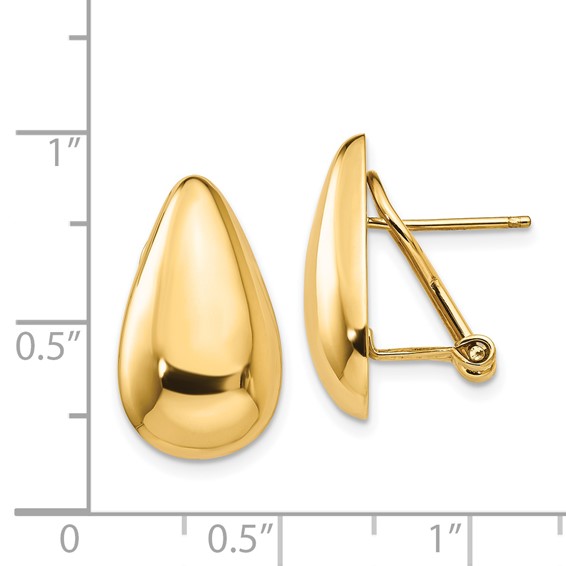 Gold Teardrop Omega Back Post Earrings