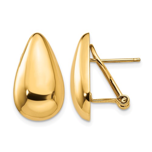 14K Yellow Gold 10x 20mm Polished Teardrop Omega Back Post Earrings