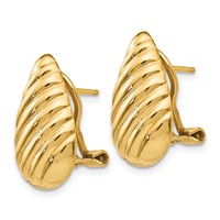 14K Yellow Gold 11x 20mm Polished Diagonal Stripe Teardrop Omega Back Post Earrings view 2