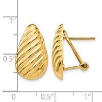 14K Yellow Gold 11x 20mm Polished Diagonal Stripe Teardrop Omega Back Post Earrings view 4