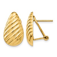 14K Yellow Gold 11x 20mm Polished Diagonal Stripe Teardrop Omega Back Post Earrings view 1