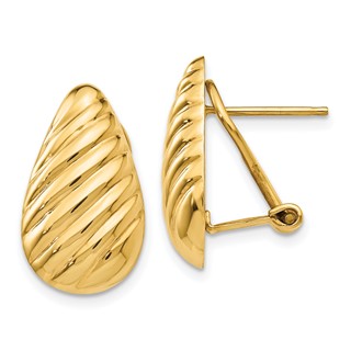 14k 11x20mm Polished Diagonal Stripe Teardrop Omega Back Post Earrings