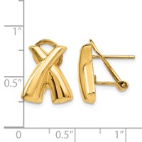 14K Yellow Gold 13x 15mm Polished X Omega Back Post Earrings view 4