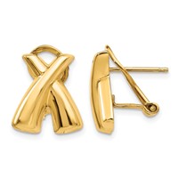 14K Yellow Gold 13x 15mm Polished X Omega Back Post Earrings view 1