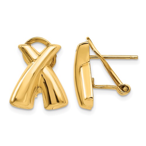 14K Yellow Gold 13x 15mm Polished X Omega Back Post Earrings