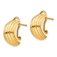 14K 9.5x16mm Polished Ribbed Half Hoop Omega Back Post Earrings view 2