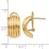 14K 9.5x16mm Polished Ribbed Half Hoop Omega Back Post Earrings view 4