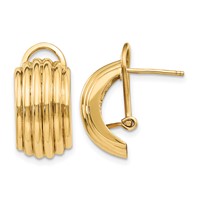 14K 9.5x16mm Polished Ribbed Half Hoop Omega Back Post Earrings view 1