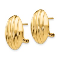 14K Yellow Gold 14x 19mm Oval Polished Fancy Ribbed Omega Back Post Earrings view 2
