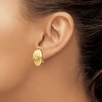 14K Yellow Gold 14x 19mm Oval Polished Fancy Ribbed Omega Back Post Earrings view 3