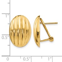 14K Yellow Gold 14x 19mm Oval Polished Fancy Ribbed Omega Back Post Earrings view 4