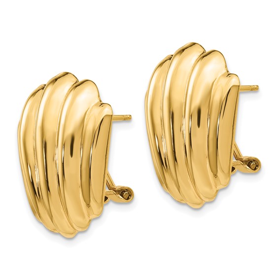 14k Polished Fancy Ribbed Omega Back Post Earrings