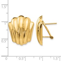 14K Yellow Gold Polished Fancy Ribbed Omega Back Post Earrings view 4