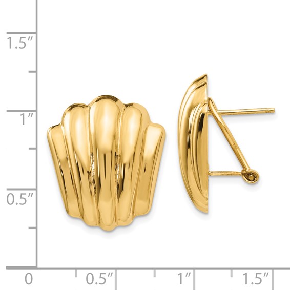 14k Polished Fancy Ribbed Omega Back Post Earrings