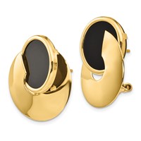 14K Yellow Gold Black Onyx Fancy Contemporary Omega Back Earrings view 2